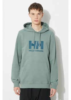 Helly Hansen bluza bawełniana HH LOGO HOODIE męska kolor zielony z kapturem z aplikacją ze sklepu PRM w kategorii Bluzy męskie - zdjęcie 172332713