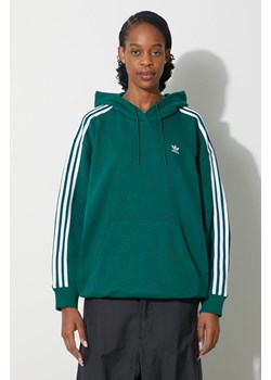 adidas Originals bluza 3-Stripes Hoodie OS damska kolor zielony z kapturem z aplikacją IN8400 ze sklepu PRM w kategorii Bluzy damskie - zdjęcie 172333083
