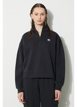 adidas Originals bluza Essentials Halfzip Sweatshirt damska kolor czarny gładka IU2711 ze sklepu PRM w kategorii Bluzy damskie - zdjęcie 172333093