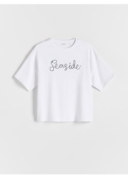 Reserved - T-shirt z aplikacją - biały ze sklepu Reserved w kategorii Bluzki dziewczęce - zdjęcie 172337051