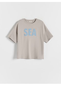 Reserved - T-shirt z aplikacją - beżowy ze sklepu Reserved w kategorii Bluzki dziewczęce - zdjęcie 172337053