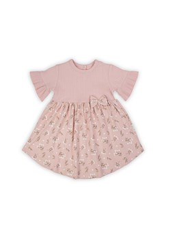 Sukienka dziewczęca z krótkim rękawem różowa z kwiatowym motywem ze sklepu 5.10.15 w kategorii Sukienki niemowlęce - zdjęcie 172338320