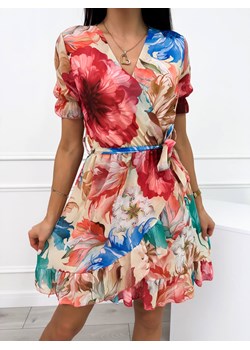 Beżowa Sukienka z Motywem Kwiatowym ze sklepu ModnaKiecka.pl w kategorii Sukienki - zdjęcie 172338802