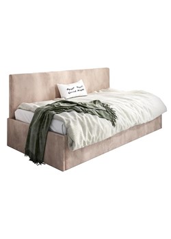 Beżowe welwetowe łóżko z oparciem Somma 4X - 3 rozmiary ze sklepu Edinos.pl w kategorii Łóżka i materace - zdjęcie 172343751