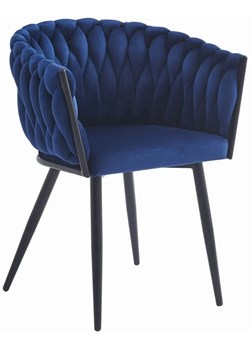Granatowe krzesło welurowe z plecionym oparciem - Avax ze sklepu Edinos.pl w kategorii Krzesła - zdjęcie 172344773