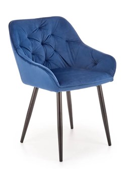 Granatowe welurowe krzesło tapicerowane - Deviso ze sklepu Edinos.pl w kategorii Krzesła - zdjęcie 172348570