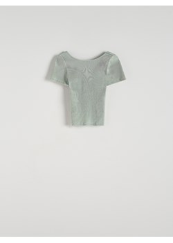 Reserved - Prążkowany t-shirt z wycięciem na plecach - jasnozielony ze sklepu Reserved w kategorii Bluzki damskie - zdjęcie 172352932