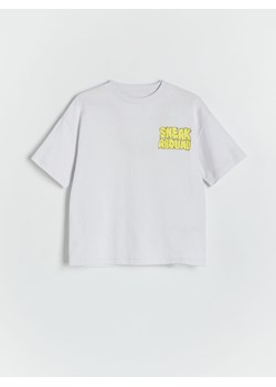 Reserved - T-shirt oversize z nadrukiem - jasnoszary ze sklepu Reserved w kategorii T-shirty chłopięce - zdjęcie 172353060