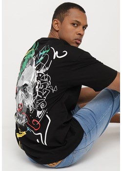 Czarna Koszulka z Krótkim Rękawem T-Shirt z Nadrukiem z Przodu i na Plecach Franestia ze sklepu Born2be Odzież w kategorii T-shirty męskie - zdjęcie 172354973