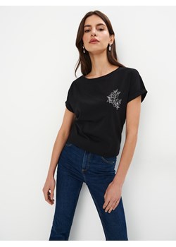 Mohito - Bawełniany czarny t-shirt z nadrukiem - czarny ze sklepu Mohito w kategorii Bluzki damskie - zdjęcie 172355551
