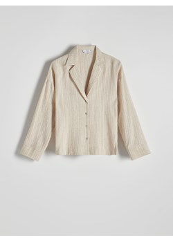 Reserved - Koszula oversize z lnem oraz wiskozą - beżowy ze sklepu Reserved w kategorii Koszule damskie - zdjęcie 172357524