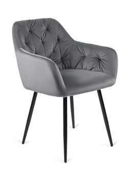 Szare welurowe krzesło z podłokietnikami - Damo ze sklepu Edinos.pl w kategorii Krzesła - zdjęcie 172359790