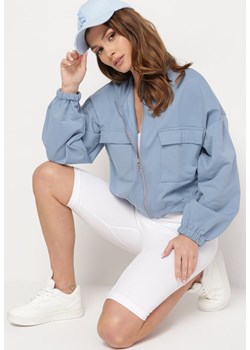 Niebieska Rozpinana Bluza na Suwak z Kieszeniami Pradle ze sklepu Born2be Odzież w kategorii Bluzy damskie - zdjęcie 172360280