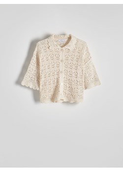 Reserved - Ażurowy sweter polo - kremowy ze sklepu Reserved w kategorii Swetry damskie - zdjęcie 172363770