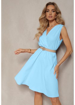 Niebieska Kopertowa Sukienka z Gumką w Talii i Falbanką Xaleri ze sklepu Renee odzież w kategorii Sukienki - zdjęcie 172364280