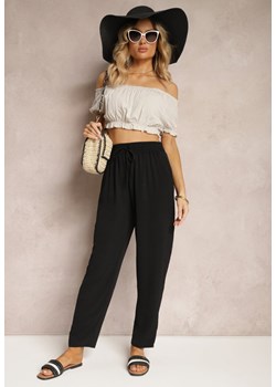 Czarne Spodnie Regular High Waist z Wiązaniem w Pasie Dimeca ze sklepu Renee odzież w kategorii Spodnie damskie - zdjęcie 172364310