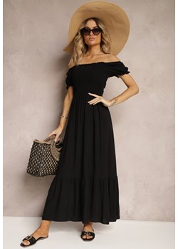Czarna Rozkloszowana Sukienka z Bawełny Typu Hiszpanka z Marszczoną Górą Xilvia ze sklepu Renee odzież w kategorii Sukienki - zdjęcie 172364370