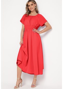 Czerwona Sukienka z Krótkim Rękawem i Gumką w Pasie Oilleria ze sklepu Born2be Odzież w kategorii Sukienki - zdjęcie 172364760