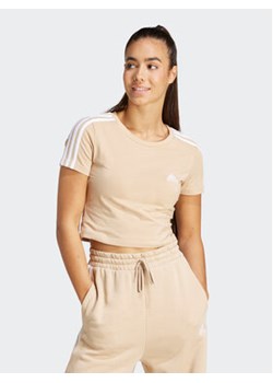 adidas T-Shirt Essentials 3-Stripes IR6114 Beżowy Slim Fit ze sklepu MODIVO w kategorii Bluzki damskie - zdjęcie 172370543