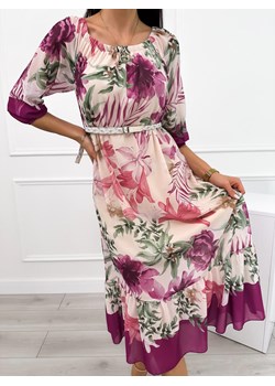 Beżowo-Fioletowa Sukienka Hiszpanka ze sklepu ModnaKiecka.pl w kategorii Sukienki - zdjęcie 172371442
