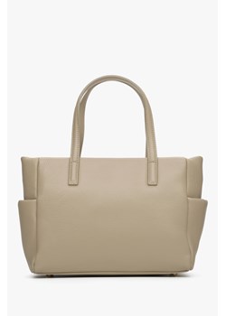 Estro: Beżowa torebka damska typu shopper z włoskiej skóry naturalnej Premium ze sklepu Estro w kategorii Torby Shopper bag - zdjęcie 172372111