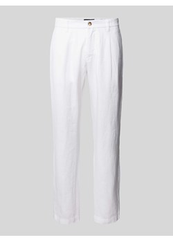 Spodnie lniane o kroju tapered fit z zakładkami w pasie model ‘Osby’ ze sklepu Peek&Cloppenburg  w kategorii Spodnie męskie - zdjęcie 172372443