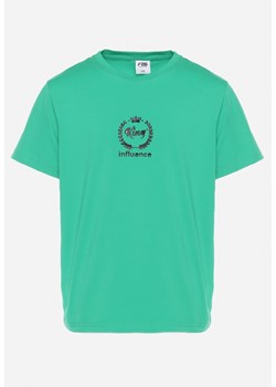Zielona T-Shirt Koszulka z Bawełny z Krótkim Rękawem i Aplikacją Abrovia ze sklepu Born2be Odzież w kategorii T-shirty chłopięce - zdjęcie 172378601