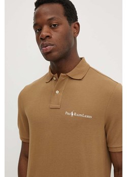 Polo Ralph Lauren polo bawełniane kolor brązowy gładki 710950131001 ze sklepu ANSWEAR.com w kategorii T-shirty męskie - zdjęcie 172378694