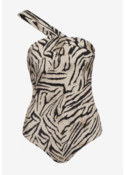 Beżowo-Czarny Strój Kąpielowy Jednoczęściowy z Regulowanymi Ramiączkami i Animal Printem Frislea ze sklepu Renee odzież w kategorii Stroje kąpielowe - zdjęcie 172379540