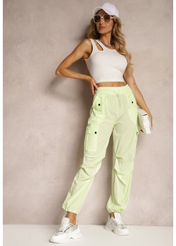 Jasnozielone Spodnie High Waist o Fasonie Bojówek ze Ściągaczem w Pasie Elola ze sklepu Renee odzież w kategorii Spodnie damskie - zdjęcie 172380684