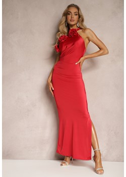 Czerwona Sukienka o Dopasowanym Kroju z Aplikacjami w Kształcie Kwiatów bez Rękawów Dimanthe ze sklepu Renee odzież w kategorii Sukienki - zdjęcie 172380841