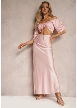 Różowy Komplet Spódnica Wykończona Gumką w Pasie Top z Ozdobnym Sznurowaniem Dimetria ze sklepu Renee odzież w kategorii Spódnice - zdjęcie 172380851