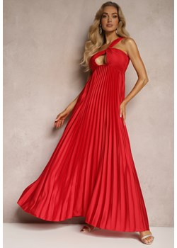 Czerwona Asymetryczna Sukienka Plisowana na Jedno Ramię z Gumką w Talii Elashay ze sklepu Renee odzież w kategorii Sukienki - zdjęcie 172380871
