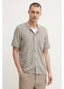 Samsoe Samsoe koszula z domieszką lnu LARRY kolor beżowy regular M24200027 ze sklepu ANSWEAR.com w kategorii Koszule męskie - zdjęcie 172382094