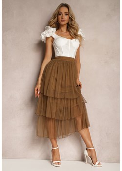Brązowa Tiulowa Spódnica Rozkloszowana z Plisowaniem High Waist Eveleena ze sklepu Renee odzież w kategorii Spódnice - zdjęcie 172386834