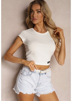 Biały Prążkowany T-shirt Koszulka z Krótkim Rękawem Opolia ze sklepu Renee odzież w kategorii Bluzki damskie - zdjęcie 172386883