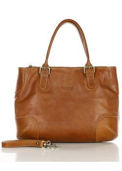 Torebka do ręki kuferek genuine leather made in Italy - MARCO MAZZINI camelowa ze sklepu Verostilo w kategorii Torby Shopper bag - zdjęcie 172391443
