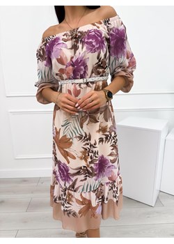 Beżowo-Brązowa Sukienka Hiszpanka ze sklepu ModnaKiecka.pl w kategorii Sukienki - zdjęcie 172392641