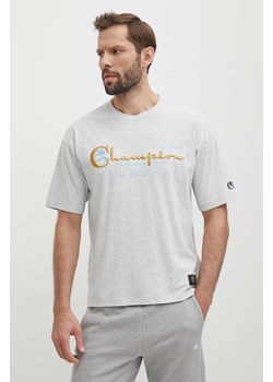 Champion t-shirt bawełniany męski kolor szary z aplikacją 219998 ze sklepu ANSWEAR.com w kategorii T-shirty męskie - zdjęcie 172392810