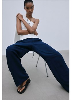 H & M - Spodnie bez zapięcia z domieszką lnu - Niebieski ze sklepu H&M w kategorii Spodnie damskie - zdjęcie 172393494