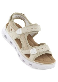 Komfortowe sandały damskie na rzepy beżowe Rieker 64074-60 beżowy ze sklepu ButyModne.pl w kategorii Sandały damskie - zdjęcie 172400790