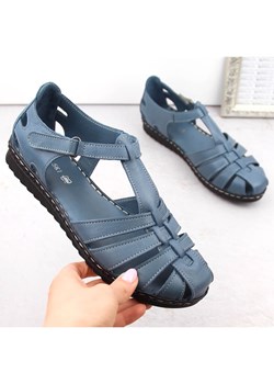 Skórzane sandały damskie pełne ażurowe niebieskie T.Sokolski A88 ze sklepu ButyModne.pl w kategorii Sandały damskie - zdjęcie 172400834
