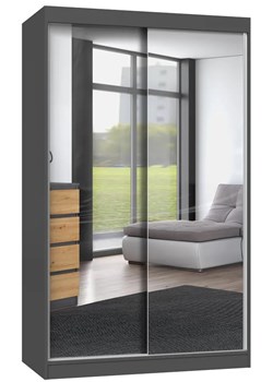 Lustrzana szafa przesuwna 120 cm dąb artisan antracyt - Stoflis 5X ze sklepu Edinos.pl w kategorii Szafy - zdjęcie 172404130