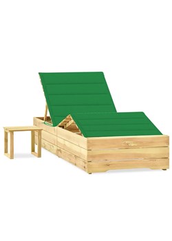 Regulowany leżak w zestawie z poduszką i stolikiem zielony - Mitros ze sklepu Edinos.pl w kategorii Leżaki ogrodowe - zdjęcie 172404443