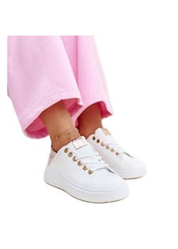 Biało-różowe sneakersy z cyrkoniami Antonietta białe ze sklepu ButyModne.pl w kategorii Trampki damskie - zdjęcie 172407900