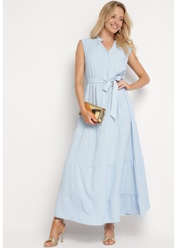 Jasnoniebieska Rozkloszowana Sukienka bez Rękawów z Wiązaniem w Talii Ellalin ze sklepu Born2be Odzież w kategorii Sukienki - zdjęcie 172410544