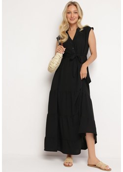 Czarna Rozkloszowana Sukienka bez Rękawów z Wiązaniem w Talii Ellalin ze sklepu Born2be Odzież w kategorii Sukienki - zdjęcie 172410551