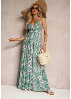 Zielona Boho Sukienka z Wiskozy z Gumką w Pasie i Trójkątnym Dekoltem Winsalia ze sklepu Renee odzież w kategorii Sukienki - zdjęcie 172410870