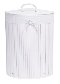 Biały bambusowy narożny kosz na pranie - Vexo ze sklepu Edinos.pl w kategorii Kosze na pranie - zdjęcie 172411204