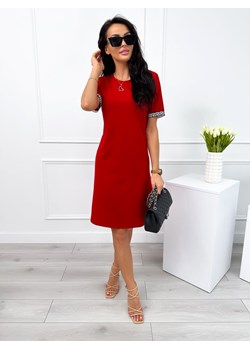 Czerwona Sukienka z Ozdobnymi Rękawami ze sklepu ModnaKiecka.pl w kategorii Sukienki - zdjęcie 172416304